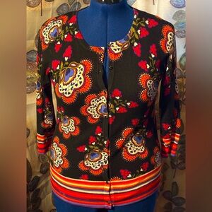 Joseph A. Black and Orange Floral Women's Cardigan Size Small